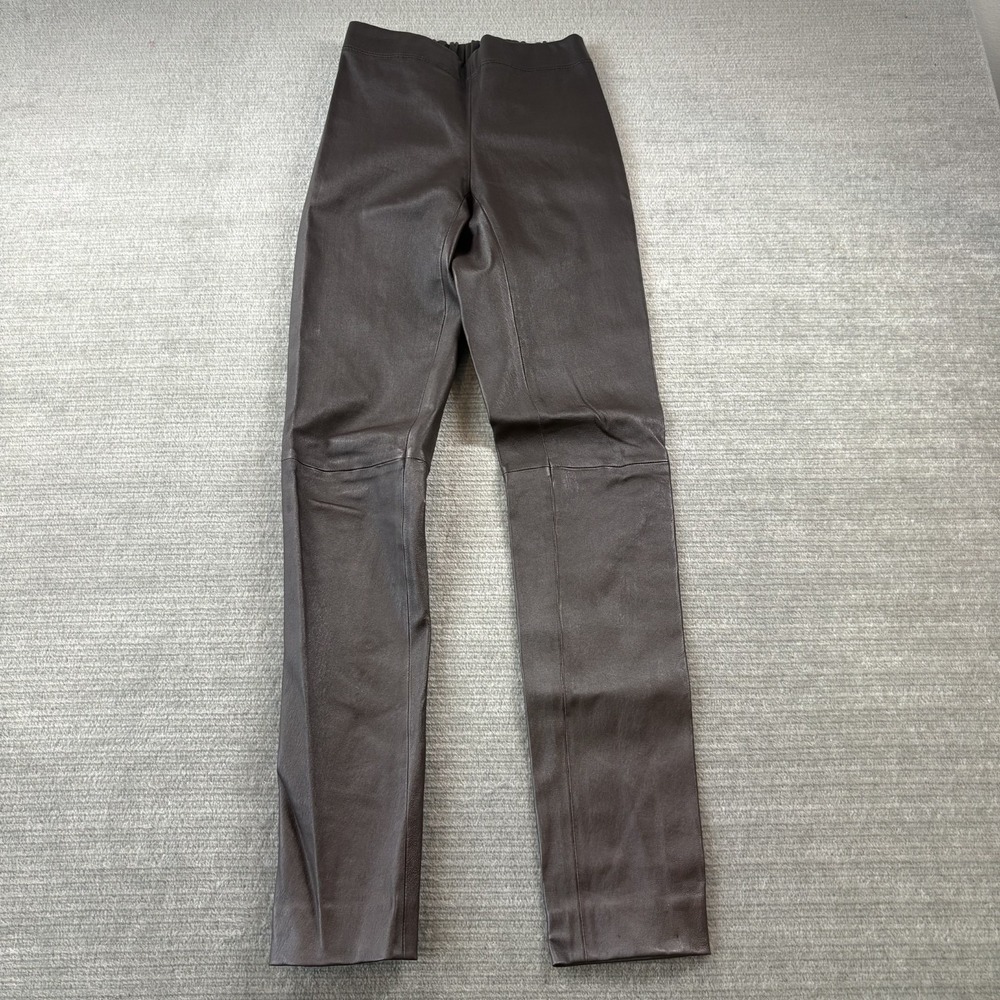 Joseph Stretch Leather Leggings Womens 38 Brown Lambskin Skinny Elastic Waist